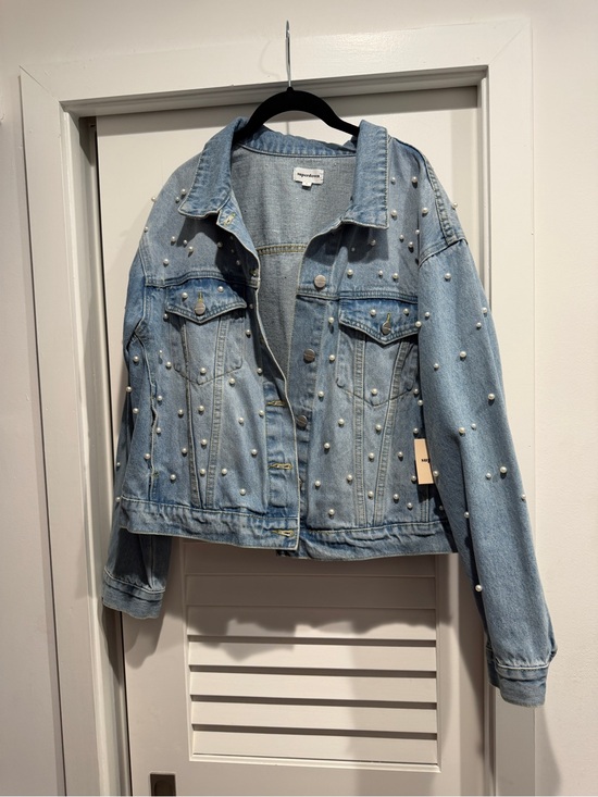 superdown Jackets & Blazers - Superdown Pearl-Embellished Light Blue Denim Jacket - L NWT